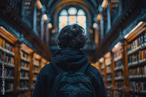 Exploring the vast shelves of a historic library in search of knowledge and adventure. Generative AI