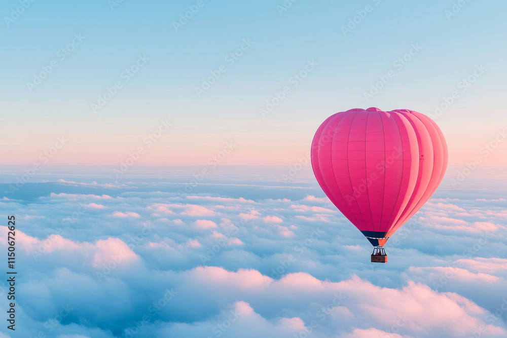 Obraz premium Pink heart shaped hot air balloon soaring above clouds