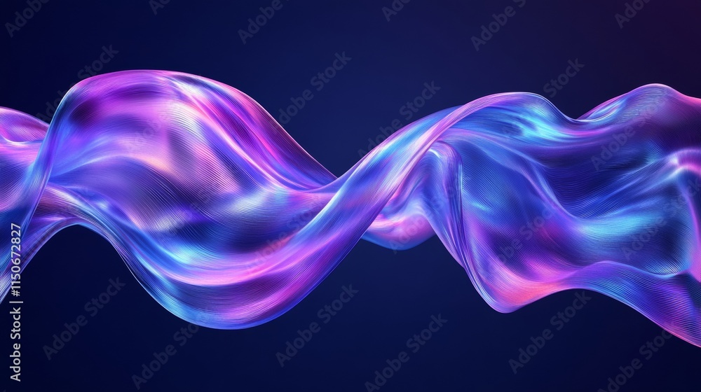Abstract liquid glass transparent ribbon. Realistic vector illustration of blue and purple spectrum holographic floating wave shape. Iridescent dynamic curve translucent design element flowing in air. Abstract liquid glass transparent ribbon. Realistic vector illustration of blue and purple spectrum holographic floating wave shape. Iridescent dynamic curve translucent design element flowing in air.
