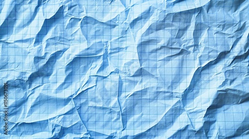 Wallpaper Mural Crumpled blue checkered paper texture realisric vector illustration. White blank notebook sheet with grid, wrinkle and crease effect, note page mock up, educational template Torontodigital.ca
