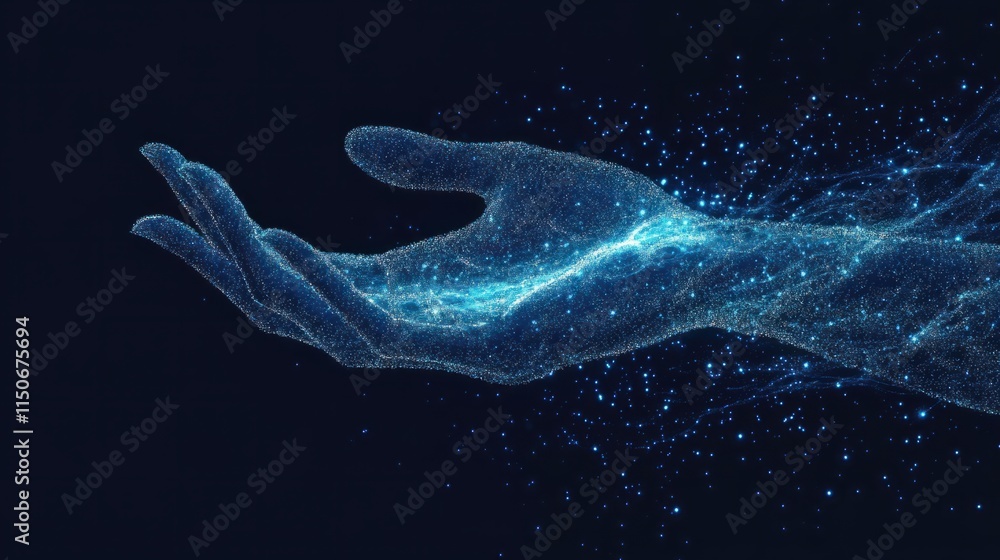 Obraz premium Digital Hand with Glowing Particles