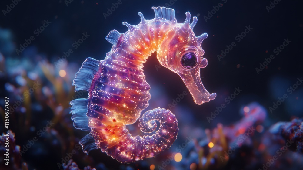 Luminous Seahorse in Ocean Glow Luminous Seahorse in Ocean Glow