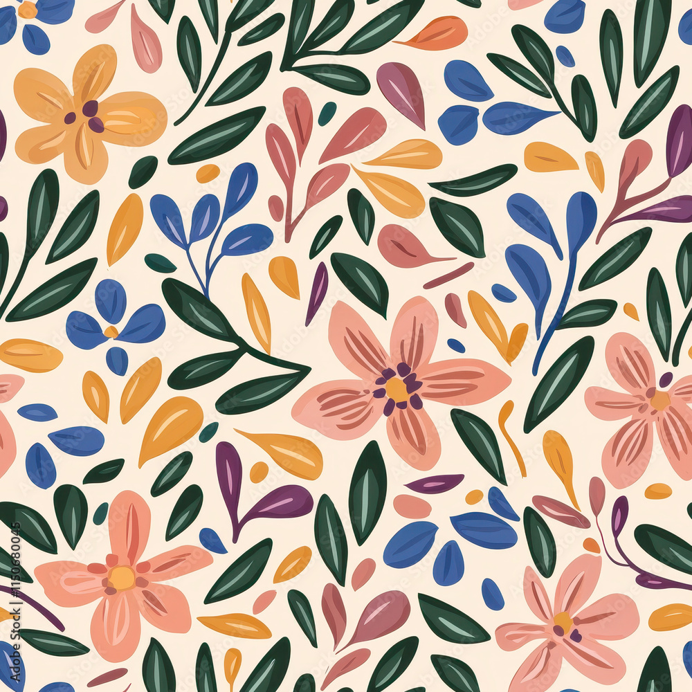 Whimsical floral seamless pattern with vibrant pastel leaves Whimsical floral seamless pattern with vibrant pastel leaves