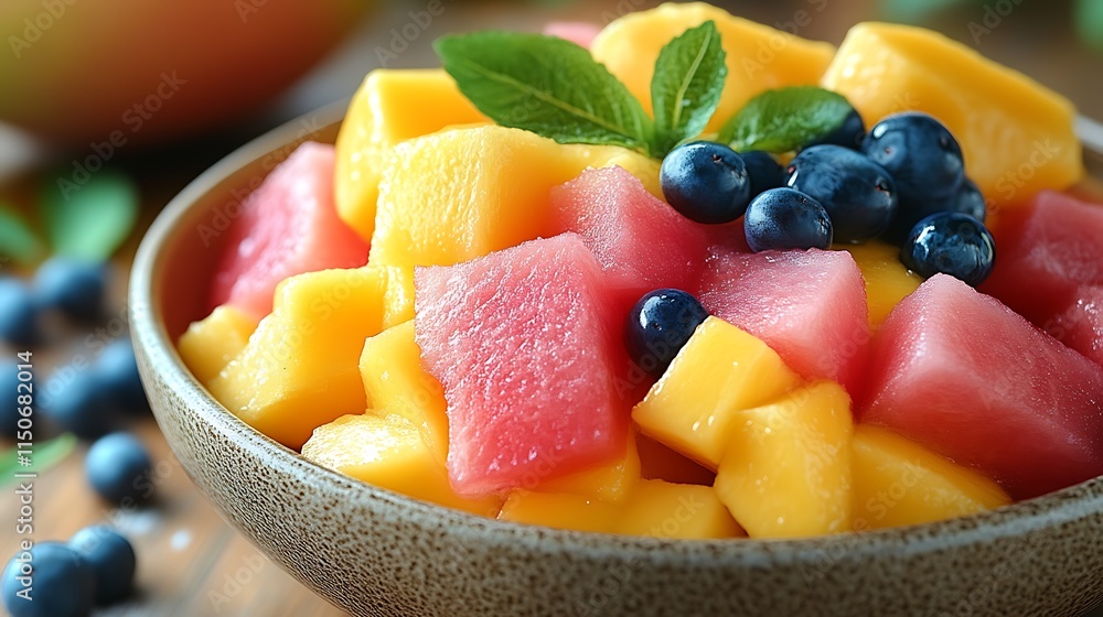 Fresh Mango Watermelon Blueberry Salad In Bowl Fresh Mango Watermelon Blueberry Salad In Bowl