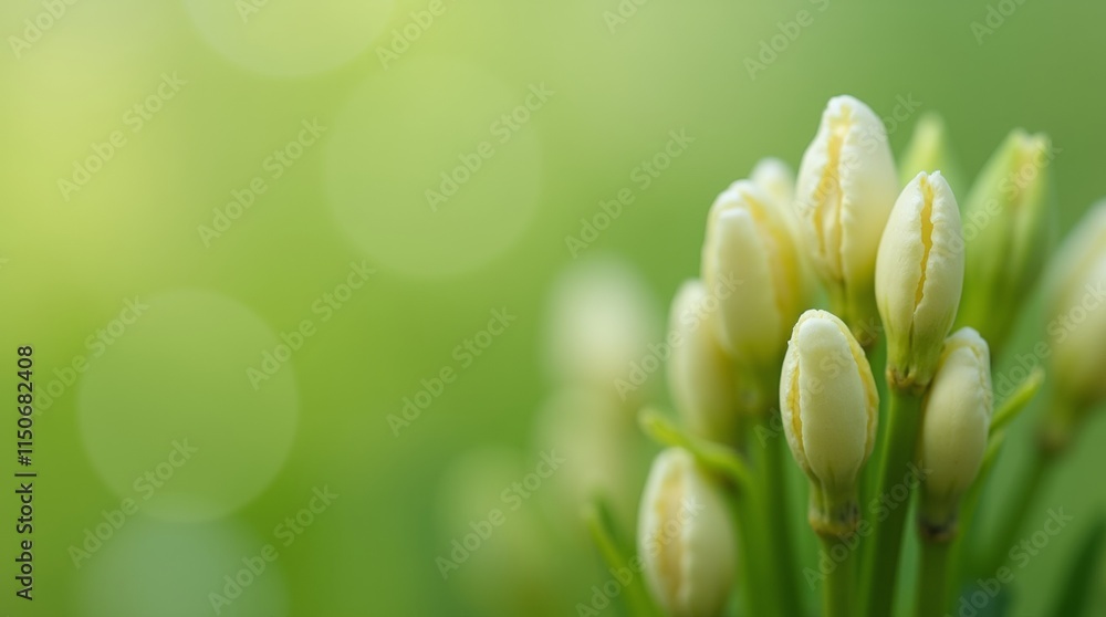 Fototapeta premium close-up of flower buds ready to bloom, showcasing their delicate shapes and textures against a soft green background