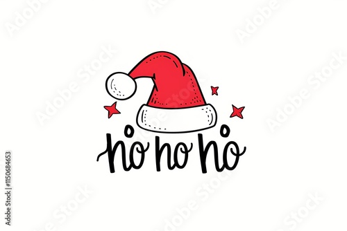 Ho Ho Ho gtext with Santa Claus in red hat. Simple cartoon illustration. Minimalistic funny design. Christmas and New Year greeting card or banner template photo