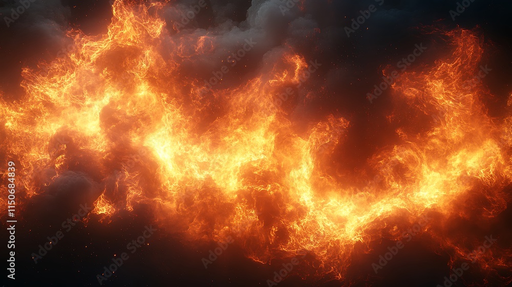 Inferno fire blazing fiercely beneath ominous swirling smoke filled skies wallpaper image Inferno fire blazing fiercely beneath ominous swirling smoke filled skies wallpaper image