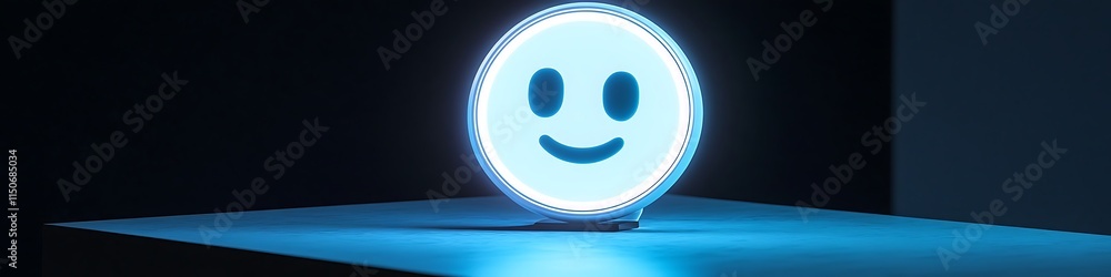 A glowing emoji mirror with a cool face design on a high-contrast black and white surface A glowing emoji mirror with a cool face design on a high-contrast black and white surface
