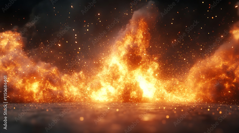 Raging inferno spreading flames with smoke swirling under a stormy sky wallpaper image Raging inferno spreading flames with smoke swirling under a stormy sky wallpaper image