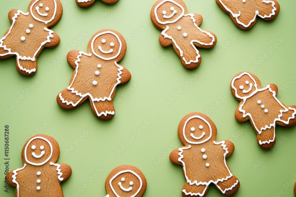 A composition with mouthwatering homemade Christmas cookies set against a green background, leaving space for text. A composition with mouthwatering homemade Christmas cookies set against a green background, leaving space for text.