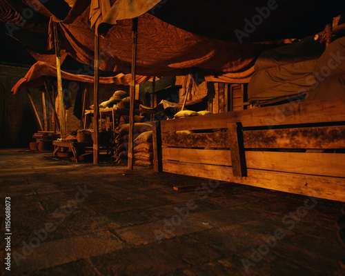 Obraz na płótnie Outdoor marketplace with a variety of products on a traditional historic bazaar. 3D render. w salonie