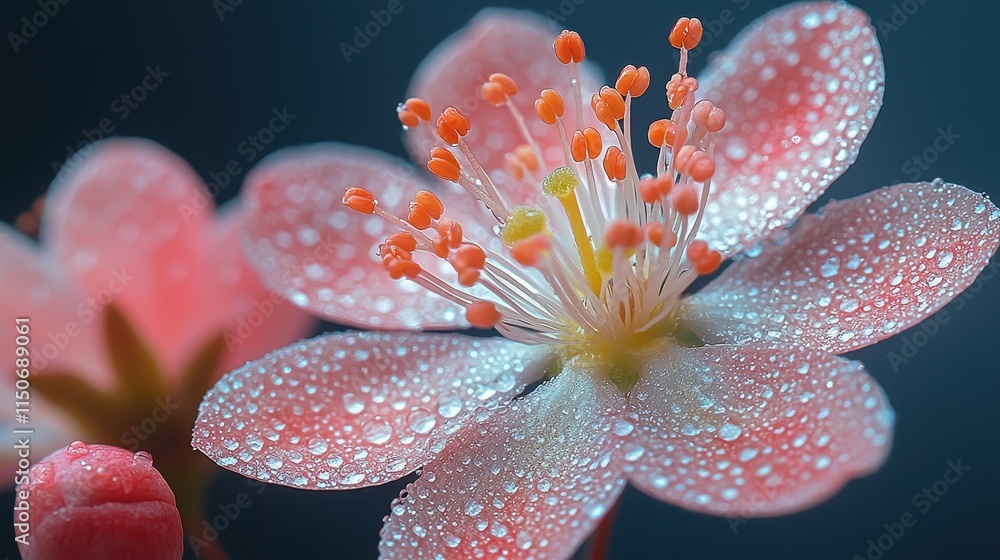 Close-Up of Pink Flower with Water Droplets on Petals Close-Up of Pink Flower with Water Droplets on Petals