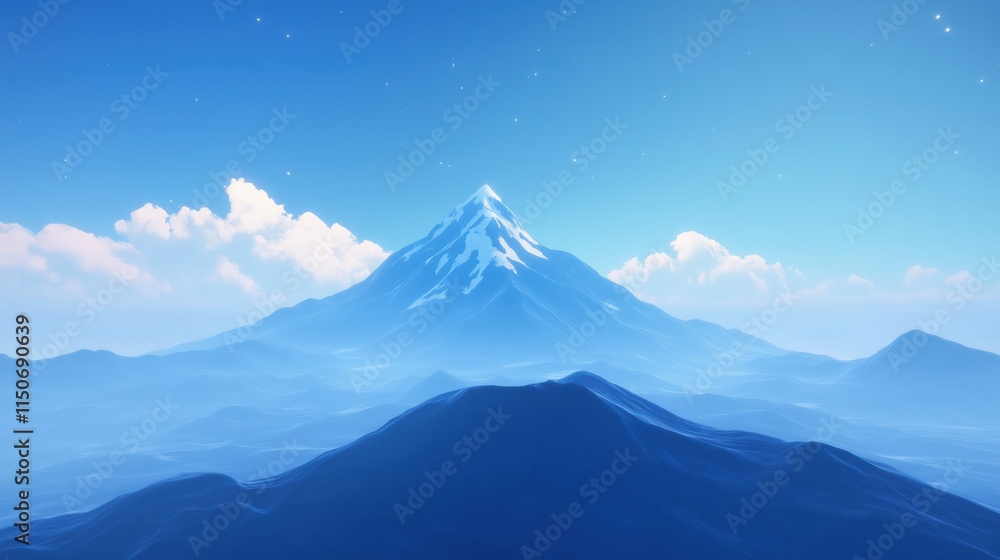 Minimalistic landscape with mountains in blue tones Minimalistic landscape with mountains in blue tones