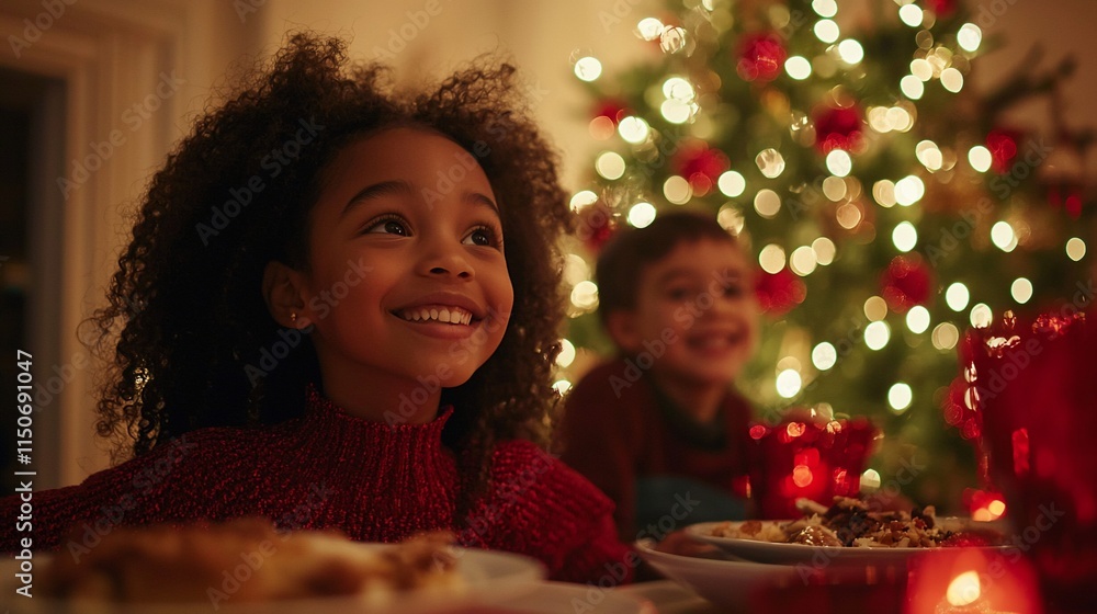 Happy children at Christmas dinner. Happy children at Christmas dinner.