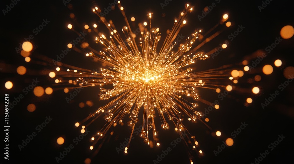Fototapeta premium Golden light burst explosion on black background.