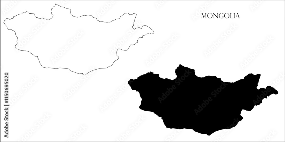 Obraz premium Mongolia Blank Map, Mongolia Map Outline Vector Images
