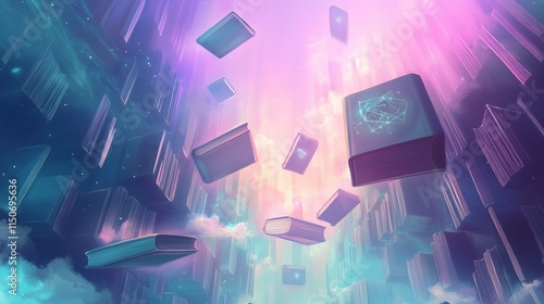 Schwebende digitale Elemente in blauer Atmosphäre