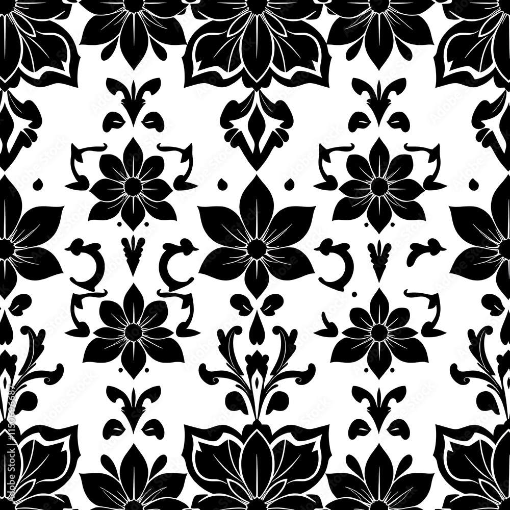 Black and White Floral Damask Pattern: An elegant and timeless floral damask pattern in classic black and white, perfect for adding a touch of sophistication to any design project. Black and White Floral Damask Pattern: An elegant and timeless floral damask pattern in classic black and white, perfect for adding a touch of sophistication to any design project.