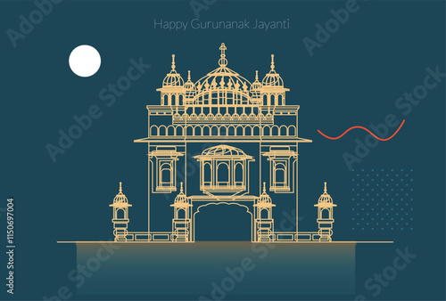 The Golden Temple - Amritsar - Happy Guru Nanak Jayanti - Stock Illustration