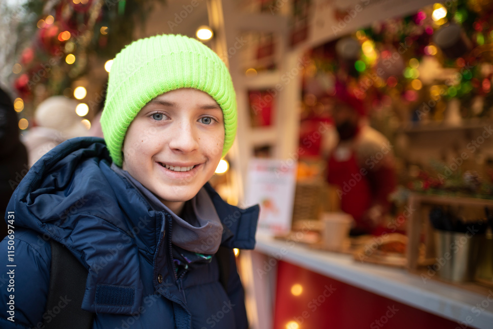 Portrait of a 12 year old boy at the Christmas festival Portrait of a 12 year old boy at the Christmas festival