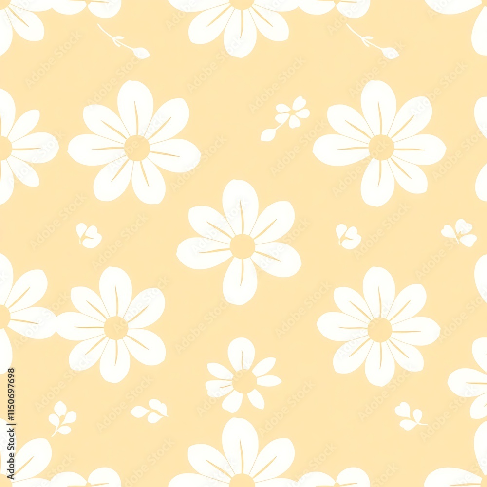 custom made wallpaper toronto digitalPastel Daisy Delight: A charming seamless pattern featuring delicate white daisies on a soft yellow background. Perfect for adding a touch of springtime elegance to your designs.