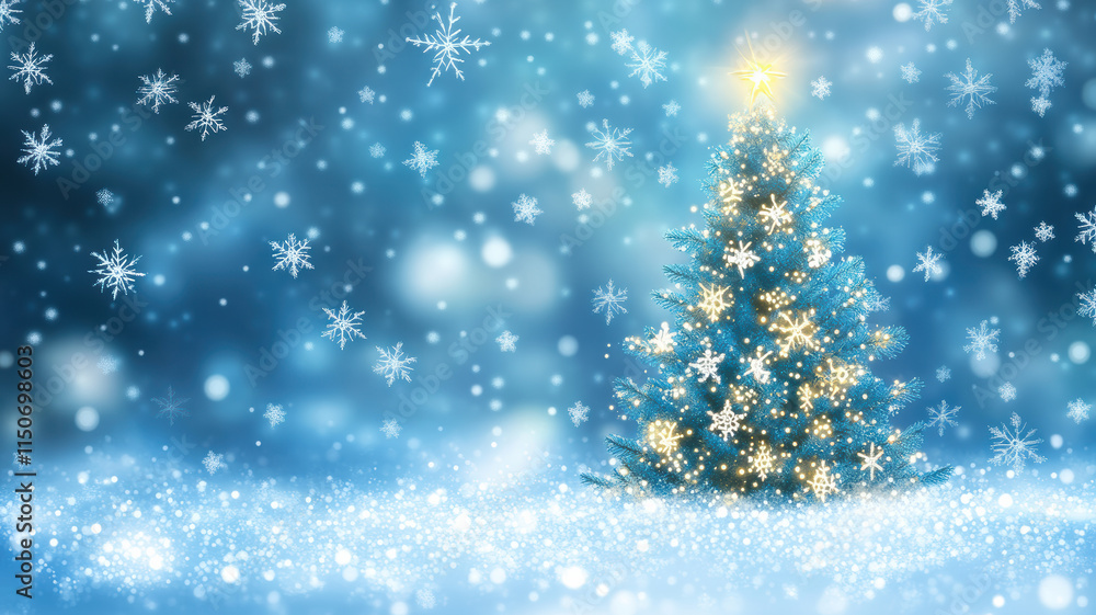 Illuminated Christmas tree with snowflake background Illuminated Christmas tree with snowflake background