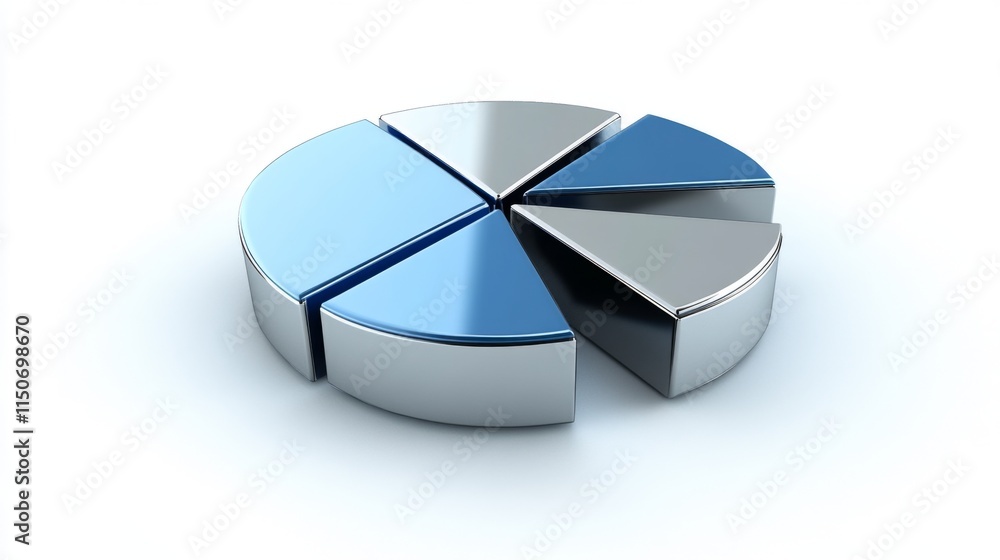 3D pie chart with metallic finish representing data segmentation 3D pie chart with metallic finish representing data segmentation