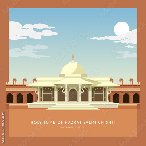 Holy Tomb of Hazrat Salim Chishti - Fatehpur Sikri, Uttar Pradesh - Stock Illustration