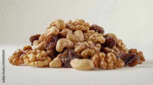 Pile of Mixed Nuts and Raisins on White Surface photo