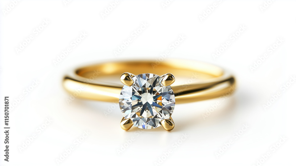 Classic gold ring with a diamond on a white isolated background Classic gold ring with a diamond on a white isolated background