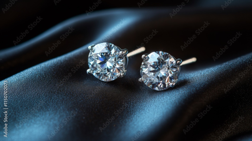 Elegant and Sparkling Diamond Earrings on Luxurious Satin Fabric Elegant and Sparkling Diamond Earrings on Luxurious Satin Fabric