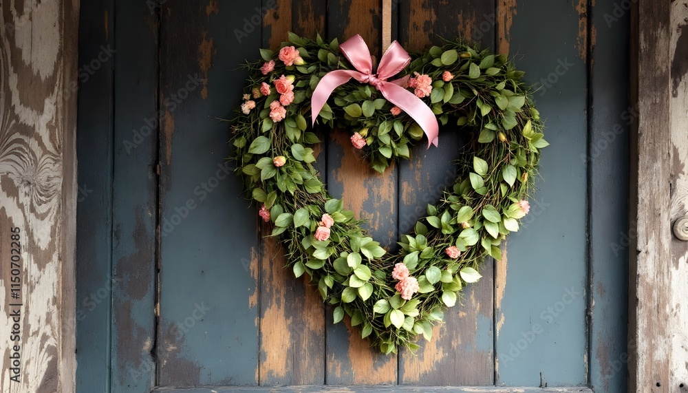 Heart-Shaped Wreath on Rustic Door Heart-Shaped Wreath on Rustic Door