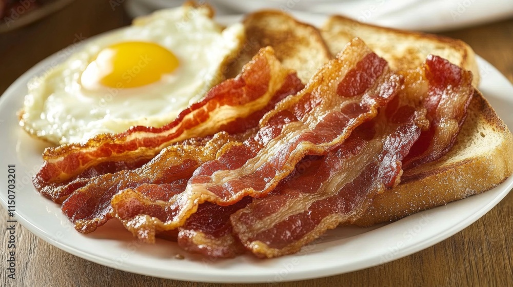Delicious Breakfast Plate with Crispy Bacon, Egg, and Toast Delicious Breakfast Plate with Crispy Bacon, Egg, and Toast