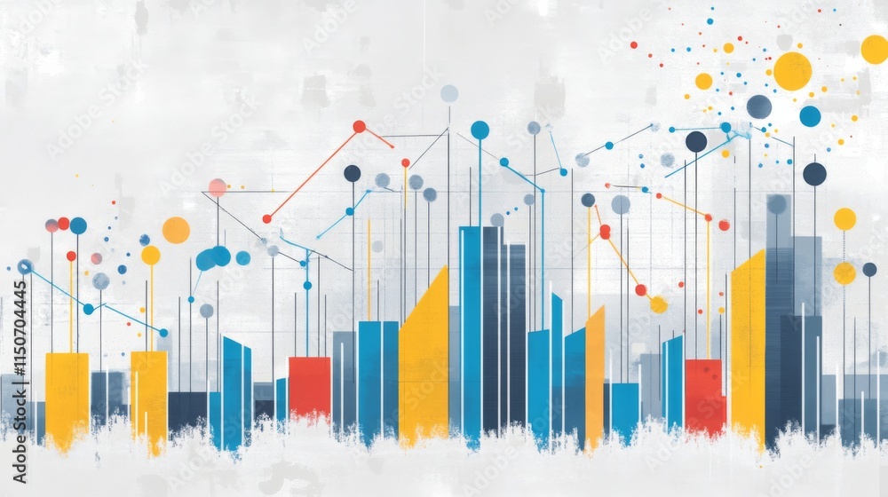 Colorful Abstract Data Visualization with Geometric Shapes and Lines Colorful Abstract Data Visualization with Geometric Shapes and Lines