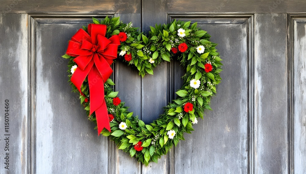 Romantic Heart Wreath Display on a Rustic Wooden Door Romantic Heart Wreath Display on a Rustic Wooden Door