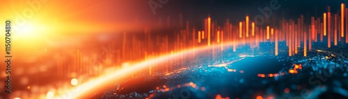 Global temperatures over time visualized as climate growth curves, digital growth chart, actionable data