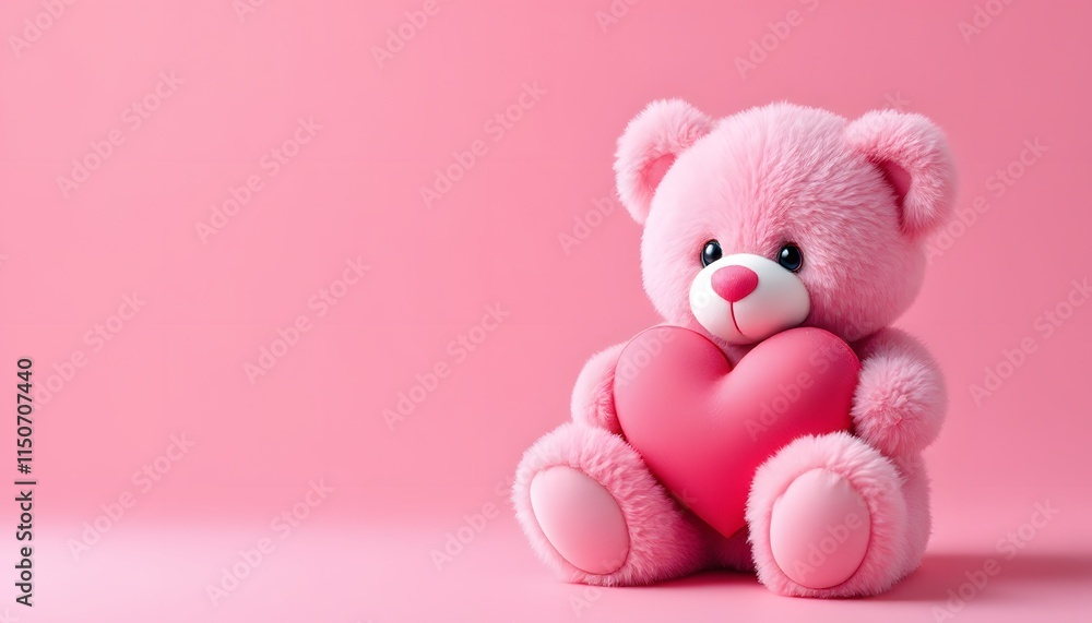 Adorable Pink Teddy Bear with a Heart Pillow Display Adorable Pink Teddy Bear with a Heart Pillow Display