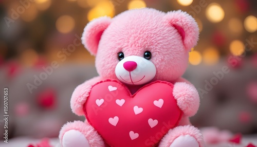 Wallpaper Mural Adorable Pink Teddy Bear with a Heart Pillow Display Torontodigital.ca