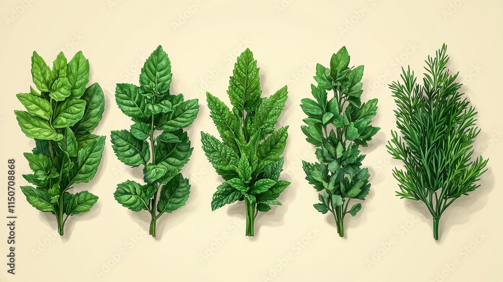 Obraz premium Varied Fresh Green Herbs Collection on Soft Background