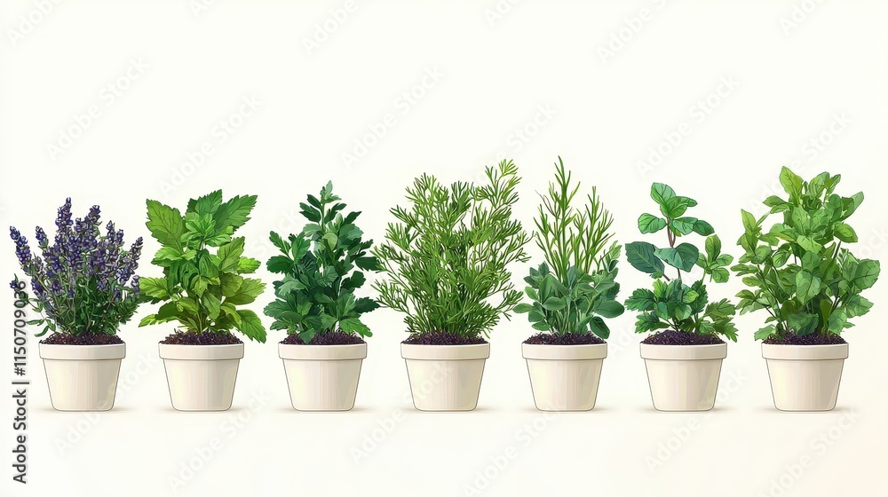 Fresh Herbs in White Pots for Culinary and Gardening Inspiration Fresh Herbs in White Pots for Culinary and Gardening Inspiration