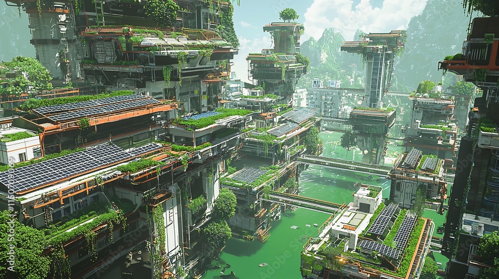 Futuristic Green Cityscape Overgrown Architecture Futuristic Green Cityscape Overgrown Architecture