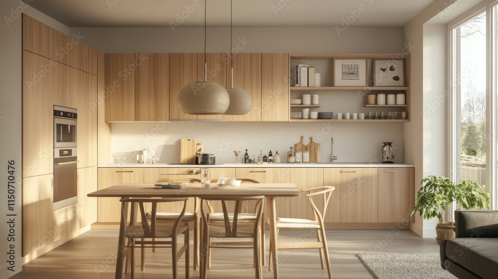 Modern Minimalist Kitchen with Wooden Accents and Natural Light Modern Minimalist Kitchen with Wooden Accents and Natural Light