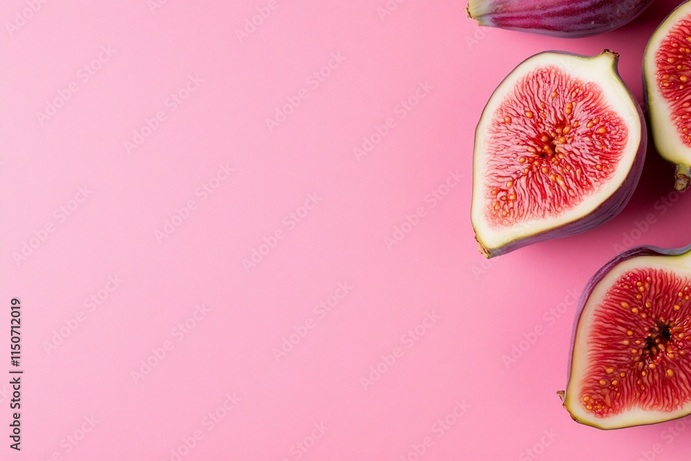 Sliced figs on a pink background for a fresh, vibrant presentation. Sliced figs on a pink background for a fresh, vibrant presentation.