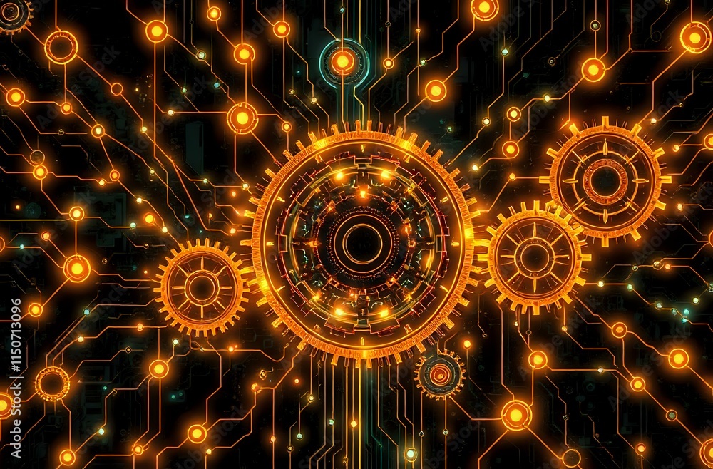 Obraz premium Intricate Cybernetic Gear Design - Mechanical Complexity Illustration