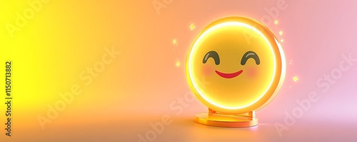 A cheerful emoji mirror with vibrant yellow hues and soft glowing reflections on a gradient background photo