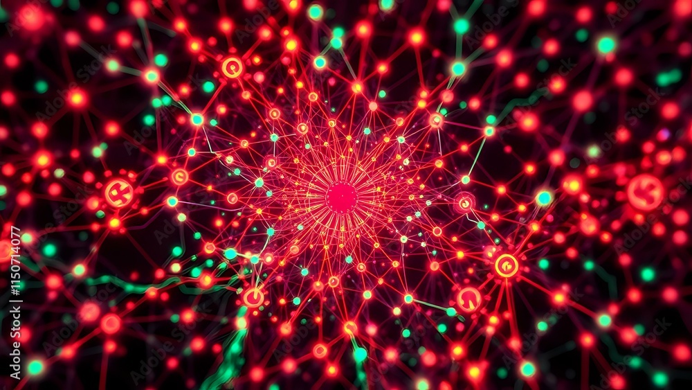 Obraz premium Bioluminescent Star Network - Neon Circuit Board Mosaic Art Nouveau