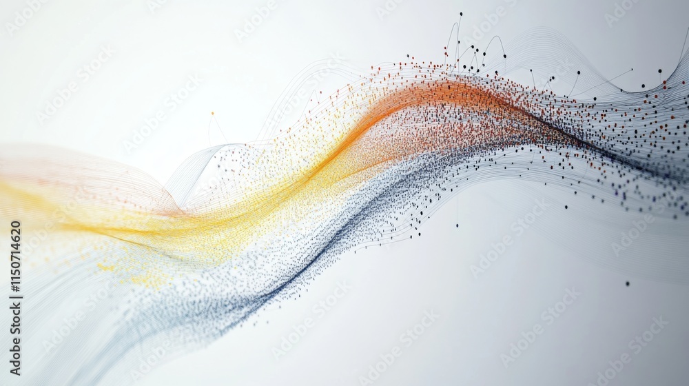 Obraz premium Colorful Flowing Wave Abstract Illustration with Dots and Lines