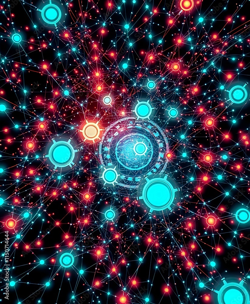 Obraz premium Quantum Entanglement Nodes - Abstract Data Visualization