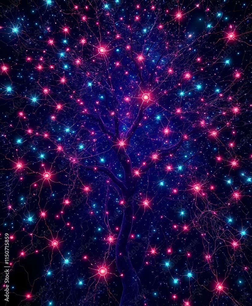Neon Neuron Forest Under Midnight Sky Neon Neuron Forest Under Midnight Sky