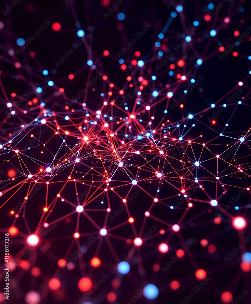 Interconnected Nodes Data Visualization in Neon Cybernetic Style Interconnected Nodes Data Visualization in Neon Cybernetic Style